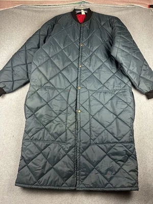 Quilted Nylon Coat Mens 2XL Black Red Lined Long Insulated Jacket Made USA VTG - Image 1 of 4