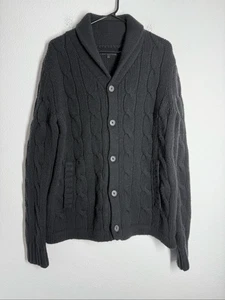 Express Design Studio Cable Knit Shawl Collar Wool Blend Cardigan Black Sz L - Picture 1 of 10