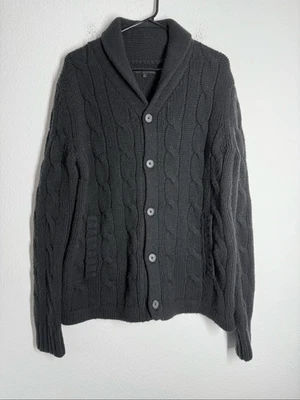 Express Design Studio Cable Knit Shawl Collar Wool Blend Cardigan Black Sz L - Image 1 of 4