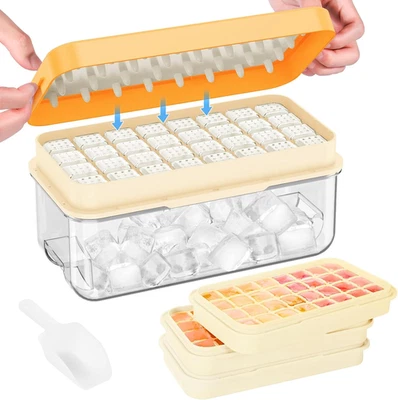 Ice Cube Tray with Lid and Bin, 3 Pack Plastic Ice Cube Tray Molds, 96(4 * 8 * 3 - Image 1 of 4