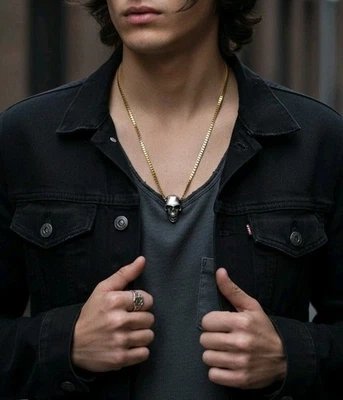 "Cadena con colgante de calavera de acero inoxidable collar de 20"" cadena única a través de calavera" Foto 1 de 4