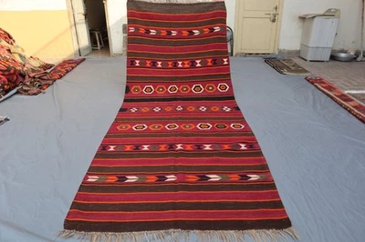 4x12 Afghan Tribal Kilim Runner – Bold Striped Flatweave Multicolor Corridor Rug - Image 1 of 4