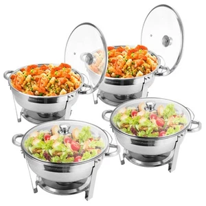 Chafing Dish Buffet Set 4 Packs, 5 QT Stainless Steel Round Chafing Dishes wi... - Picture 1 of 9