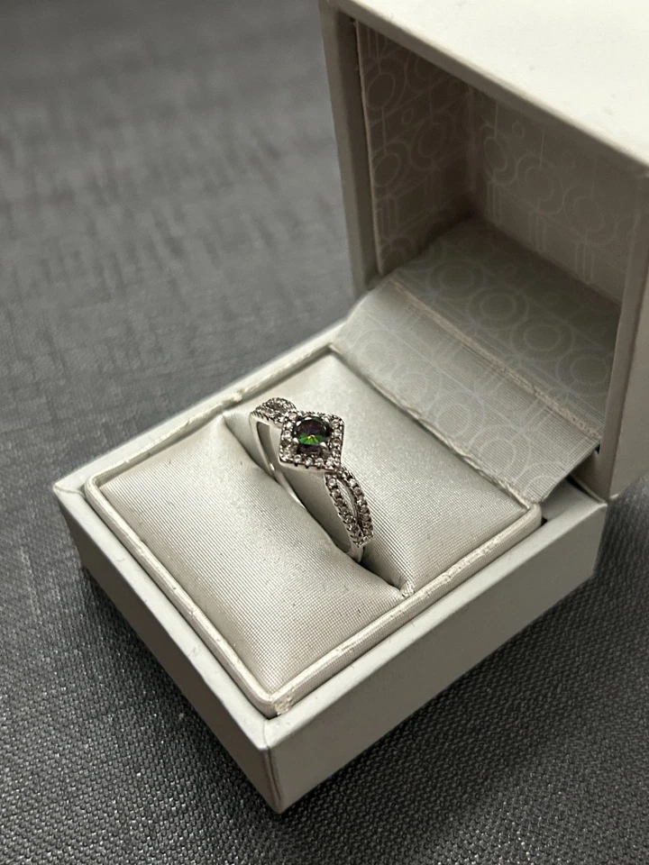 belle bague argent massif avec pierre blanc et bleu - Photo 1/1