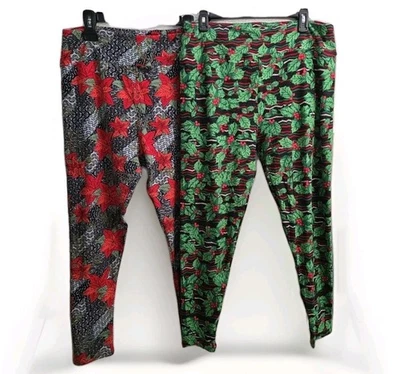 2 Pares Leggings Lularoe Talla TC2 18-26 NAVIDAD Floral Acebo Rojo Verde Vacaciones EC Foto 1 de 4