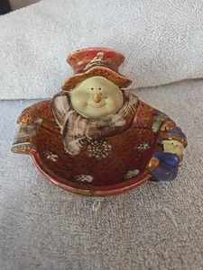 Pupazzo di neve piatto gres naturale ceramica smaltata ciotola bigiotteria statuina 5" - Foto 1 di 7