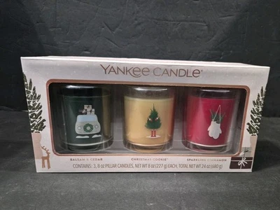 Yankee Candle Holiday Gift Set of 3 x 8 oz Pillar Candles Christmas New  - Image 1 of 4