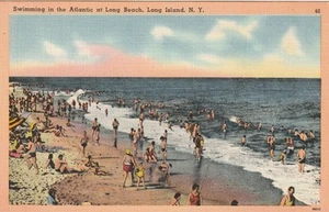 Vintage Postkarte Schwimmen im Atlantik am Long Beach, Long Island, New York - Bild 1 von 2