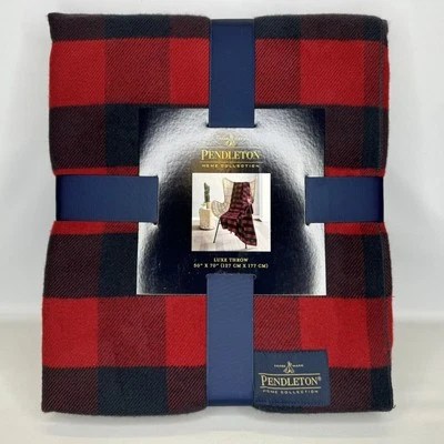 Pendleton Home Collection Rob Roy Luxe Throw Blanket 50 x 70 Red Black Plaid NEW - Image 1 of 4