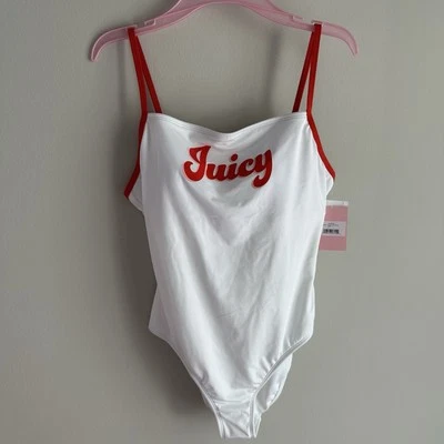 Nuevo con etiquetas Traje de baño Juicy Couture grande blanco rojo de una pieza Traje de baño Playa Verano Foto 1 de 4