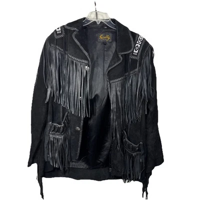 Chaqueta Scully Western Cuero Gamuza Genuino Flecos Cuentas Talla 42 Olor Nativo Foto 1 de 4