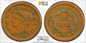 PCGS XF45 1853 Braided Hair Large Cent Extra Fine - Picture 1 of 3