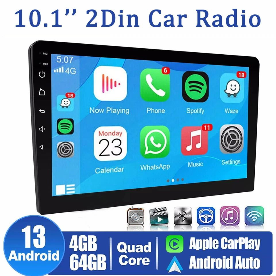10.1'' 4+64GB Android 13 Car Stereo Radio 2Din IPS CarPlay BT GPS Wifi Head Unit - Image 1 of 4