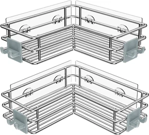Corner Shower Shelves Stainless Steel, Adhesive Shower Caddy Basket Rack with Ho - Picture 1 of 12