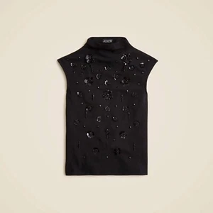 J.Crew Stretch cotton-blend mockneck with floral embellishment XS NWT - Picture 1 of 5