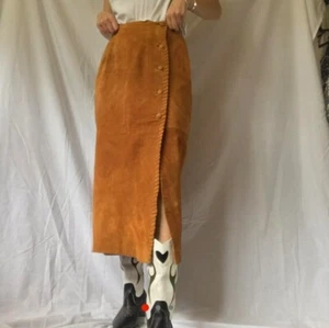 Vintage Real Leather Suede wrap Skirt Cowboy Cowgirl Western S - Picture 1 of 11