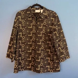 Y2K Alfred Dunner Jacket Women's Size 14 Embroidered Black Tan Floral Cottage - Picture 1 of 8