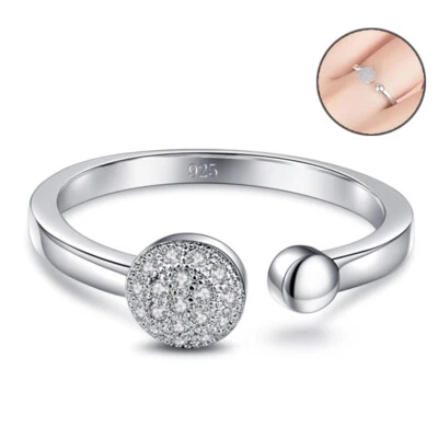 Solid 925 Genuine Sterling Silver CZ Open End Ring Wedding Gift Adjustable - Image 1 of 4