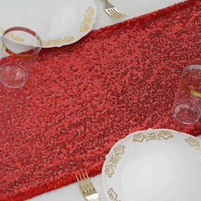 12"x108" Red SEQUIN TABLE RUNNER Wedding Party Catering Event Linens SALE - Image 1 of 4