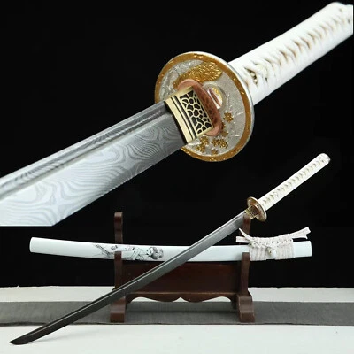 Espada Samurai Katana Japonesa Acero Damasco Todo Blanco Full Tang Navaja Afilada Foto 1 de 4