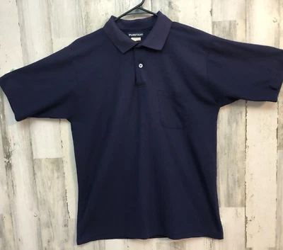 vtg PURITAN Pique Knit Polo Shirt M Navy Blue Short Slv Pocket Made in USA 80s - Image 1 of 4