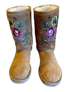 Ugg Juliette Chestnut Embroidered Floral Print Womens Designer Boots Size 8 S - Picture 1 of 8