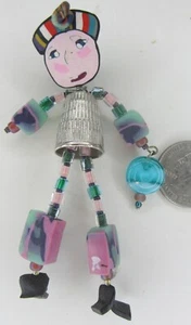 Cute Thimble Beaded Person Silver Metal Lapel Pin Brooch Shoes Purse Hat Blue - Picture 1 of 2