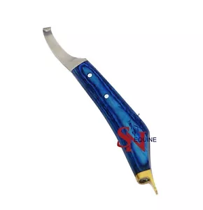Cuchillo de pezuña mango azul con tapa de latón herradura - zurdo - Imagen 1 de 1
