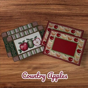 Apple Country Themed Placemats Set Of 4 “Two Patterns” Vintage Inspired Cottage - Picture 1 of 9