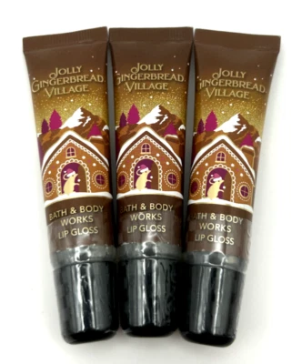 NEW 3 BATH & BODY WORKS JOLLY GINGERBREAD VILLAGE LIP GLOSS .47 OZ 14 ML SHINE - Image 1 of 4