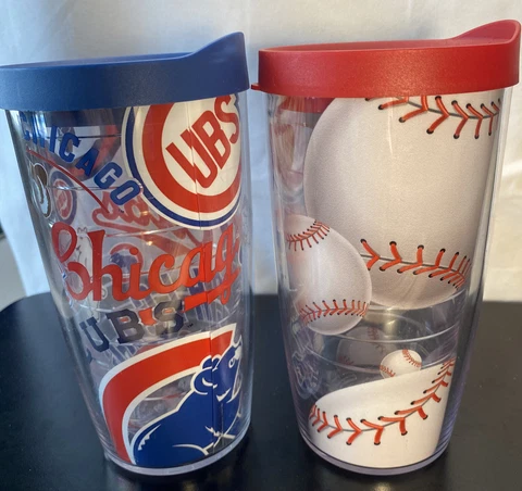 Chicago Cubs & Baseball TERVIS (16oz)  Tumblers w/ Lid Red Blue EUC! Cover