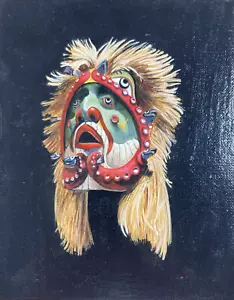 Vintage Original Miniatur Gemälde Zeremonienmaske Inuit Indianer signiert - Bild 1 von 10