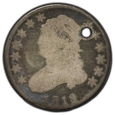United States 1819 25 Cents Capped Bust Quarter Silver Coin - Holed Cover
