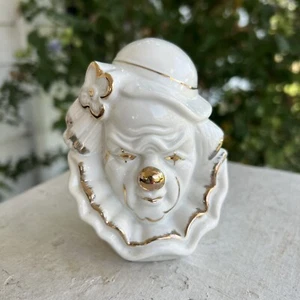 VTG GOT Clown Head 4” Tall Figurine White with Gold Accent Trim Scary Mad Sad - Picture 1 of 10