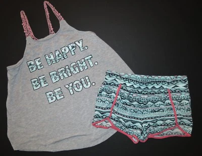 Xhilaration Niñas Gris Crochet Camiseta sin mangas Camisa Aqua Rosa Pull On Lounge Shorts XL Foto 1 de 4