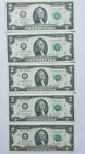 5 Uncirculated Crisp 2013 $2 Notes Two Dollar Bill Consecutive Serial Number