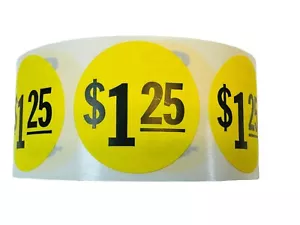 $1.25 Retail Store Point of Sale Labels 1.5" Yellow Adhesive Stickers 1000 - Picture 1 of 5