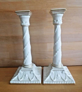 ANTIQUE PAIR ROYAL WORCESTER ITALIAN CORINTHIAN COLUMB SPIRAL CANDLESTICKS 1889 - Picture 1 of 16