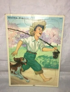Rompecabezas vintage de 9 piezas de James & Jonathan 1970 Going Fishing - Imagen 1 de 5