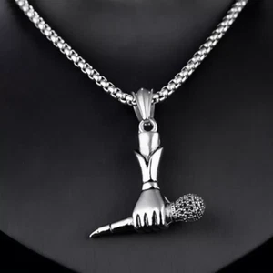 Fashion Jewelry Silver DJ Hip Hop Microphone Singer Pendant Necklace Chain 1PC - Picture 1 of 6