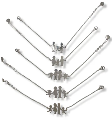 Bracciale Famiglia Mamma Papa' Figlio Figlia FRATELLI Sorelle Amore ACCIAIO - Immagine 1 di 4