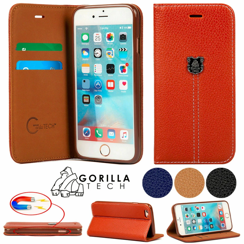 New Gorilla Tech Designer Flip Leather Wallet Case Stand Cover For Mobile Phones - Image 1 of 4
