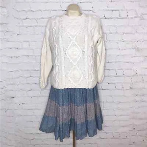 Vintage 80s Cotton Sweater White Cottage Core Pullover Bubble Yarnworks Size M - Picture 1 of 9