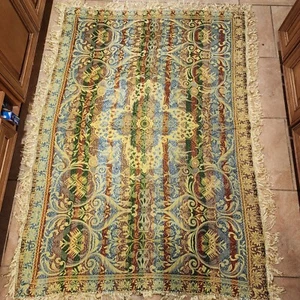 Tapestry Wall Hanging Throw Taj Mahal Horse Floral Metallic Thread Blue Copper - Picture 1 of 20