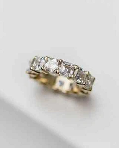 Anello a fascia eternità completa diamante taglio Asscher 4 ct oro giallo 14 kt over - Foto 1 di 4
