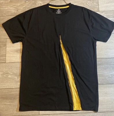 Bleecker & Mercer Men XLarge  Dressed T-Shirt Black With Diagonal Zip Design EUC - Image 1 of 4