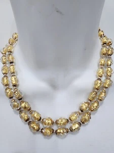 Vintage Venetian Murano Black Gold Foil Gold Glass Beaded Necklace Wedding Cake - Picture 1 of 15