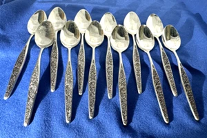 Japan UNF6 Floral Black Accent Stainless Flatware - Set of 12 Teaspoons 6 1/2" - Picture 1 of 3