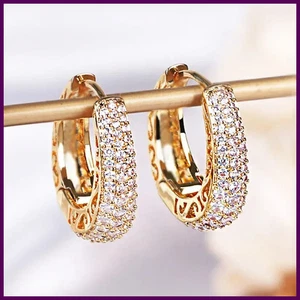 RAKOL Hollow Gold Color Hoop Earrings for Women Paved Dazzling CZ Stone - Picture 1 of 23