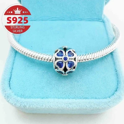 Auténtico brazalete para mujer de plata esterlina 925 azul calado cuentas para hágalo usted mismo Foto 1 de 4